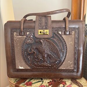 Vintage Brown Leather Handbag with Eagle Design